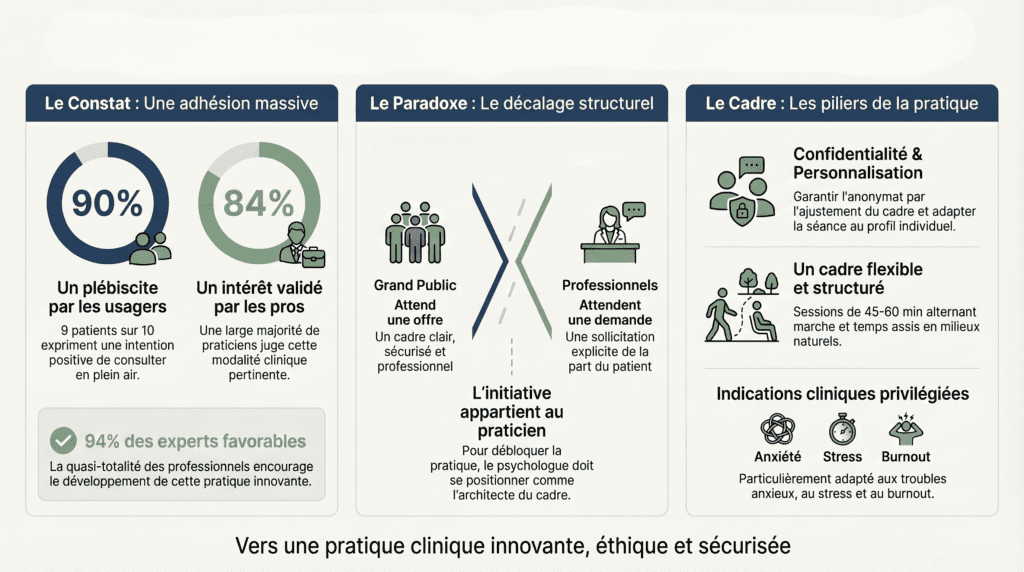 Synthèse visuelle des résultats de l’étude sur les consultations psychologiques en extérieur, destinée aux professionnels